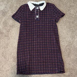 Zara Colorful Tweed Dress with White Collar